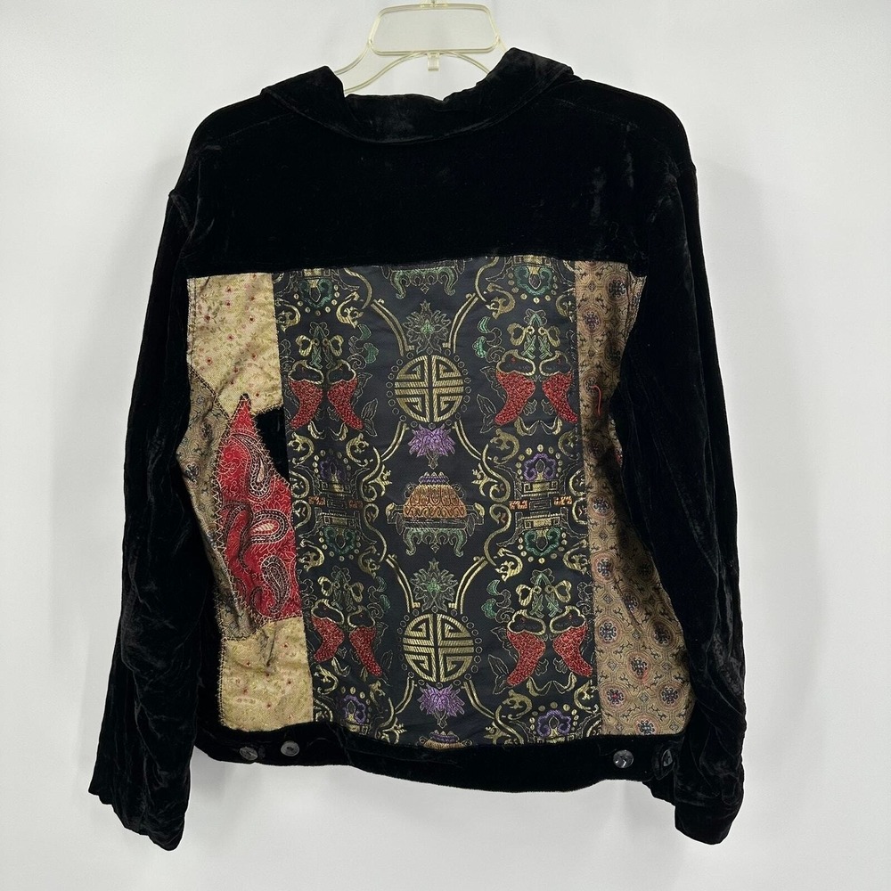 Chicos Design Womens Velvet Boho Patchwork Tapestry Jacket Sz 2 US L Maximalist